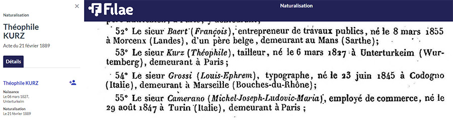 Naturalisation de Théophile Kurz