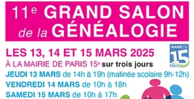 Salon de généalogie à Paris 13-15 mars 2025